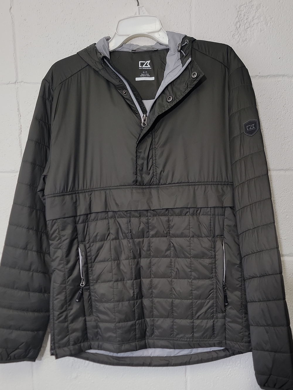 Cutter & Buck Charcoal Quilted Hooded Pullover Jacket